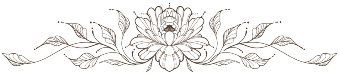 Line art floral botanical on transparent background vector. floral, flowers, leaves, foliage, branches in hand drawn. Floral element design