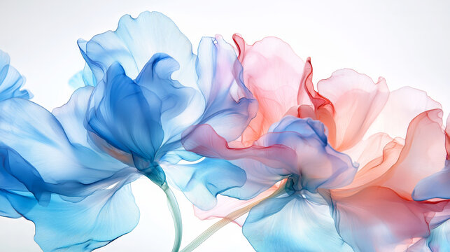Flowing Watercolor Crane's-bill Flowers - Translucent Pink and Blue Bloom - Made with Generative AI
