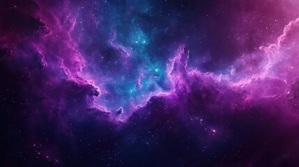 Naklejka premium Cosmic Dreams Abstract Space Background with Swirling Nebulas and Shimmering Star Clusters in Deep Purple and Turquoise Perfect for Tech and Science Themes