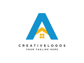 Custom letter A logo design for real estate, construction, home rental, architecture company, alphabet A letter, navy blue