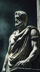 Obraz premium Ancient Marble Statue: A classical artistic representation of a draped bearded man in a dark setting.