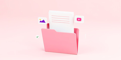 pink digital folder with document and