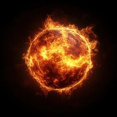 Intense Fiery Orb Suspended in Darkness, Radiating a Powerful, Illuminating Blaze that Transforms the Surrounding Blackness with a Dynamic Glow