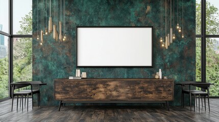 Room with a green wall and a white framed television