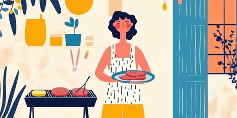 Engaging in the art of Cooking in a Colorful Kitchen, especially enjoying Barbecue meals