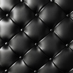 Luxurious Black Leather Upholstery Pattern with Diamond Tufted Texture Close Up Background for Elegant Furniture and Interior Design