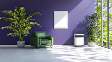 Fototapeta premium Living room with a green chair and a white picture frame