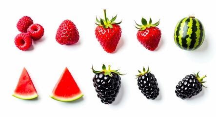 assortment of fresh raspberries strawberries watermelon and blackberries