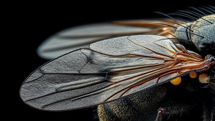 Ultra Sharp Macro Photograph of Tsetse Fly Wing with Transparent Veins and Biomechanical Aesthetic