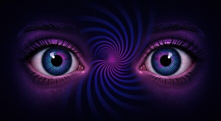 Fototapeta premium Hypnotic Spiral Eyes with Vivid Purple and Blue Tones, Surreal Digital Illustration for Altered Perception and Mind Concepts.