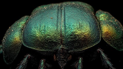Ultra Sharp Macro Photograph of Hercules Beetle Wing with Textured Exoskeleton and Metallic Hues