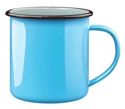 Blue iron coffee mug isolated on transparent background
