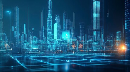 Futuristic city digital network background