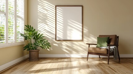 Room with a white framed picture on the wall