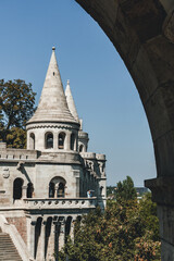 detailed view of bastion tower from arch minimalist look with hungarina style architecture