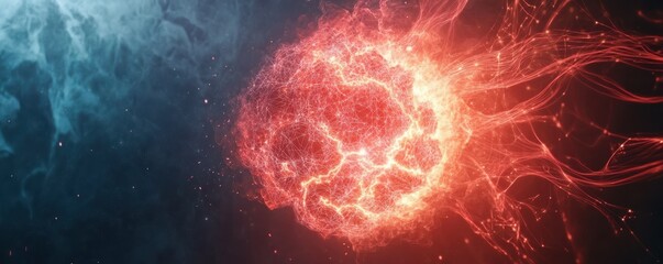 Dynamic energy sphere with blue and red light patterns in space