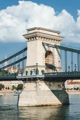 Wall murals chain bridge over river with beautiful stone made design over danube hungary