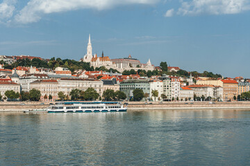 panorama of the old town buda side of danube river with many beautiful colorful houses 