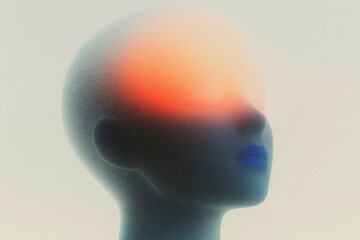 Futuristic mannequin head with blended colors and a soft glow.