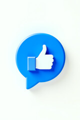 Obraz premium 3d render of a thumbs up symbol in a blue speech bubble