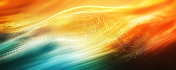 Obraz premium Abstract vibrant wave in orange and blue hues with textured patterns and light effects