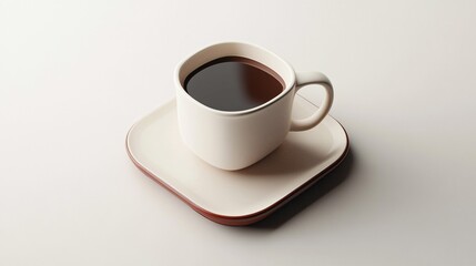 Obraz premium Aromatic Coffee in a Minimalist White Mug and Saucer on a Light Background