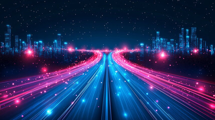 A neon-lit hyperflight through hyperspace stars symbolizing a futuristic journey, time warp travel, and advanced space exploration. Conceptual illustration of high-speed interstellar movement