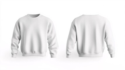 Blank White Crewneck Sweatshirt Mockup Front and Back View Isolated on White Background