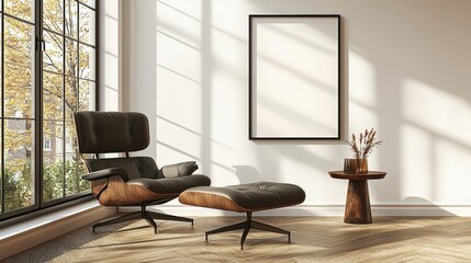 Black leather chair. , Copy Space and Blank Frame