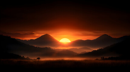 Sunrise over misty mountain valley (1)