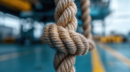 Close-up of rope knot on industrial platform