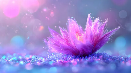 Obraz premium Purple flower, sparkling background, fantasy setting, greeting card