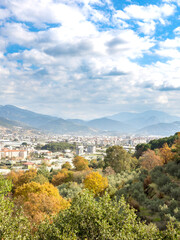 Beautiful mountain range with a city in the distance