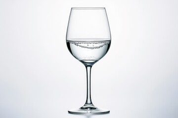 A partially filled wine glass with sparkling water, showcasing bubbles clinging to the glass.