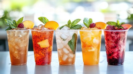 Refreshing iced tea variations, outdoor cafe, summer