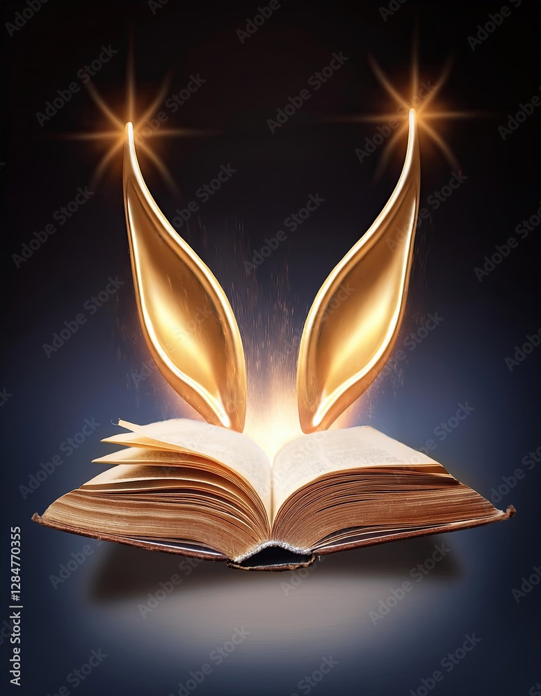 Aufkleber floating golden ears illuminate a magical open book in a mystical realm of knowledge and wonder