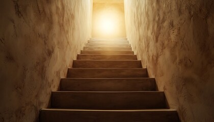 Elegant concrete staircase leading to a bright light in a minimalist indoor space © Naseer