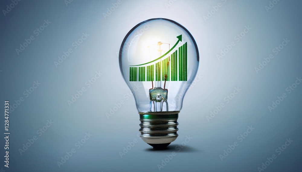 Poster illuminating ideas with growth symbols captured in a lightbulb design