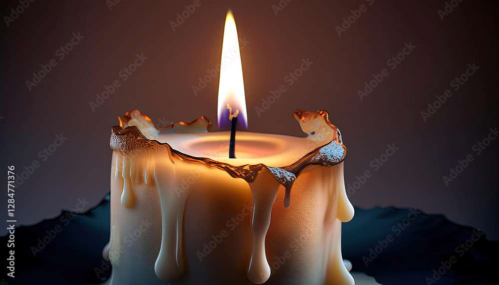 Poster candle illuminated in darkness, showcasing the mesmerizing glow and unique texture of melted wax