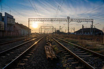 Obraz premium railway at sunset