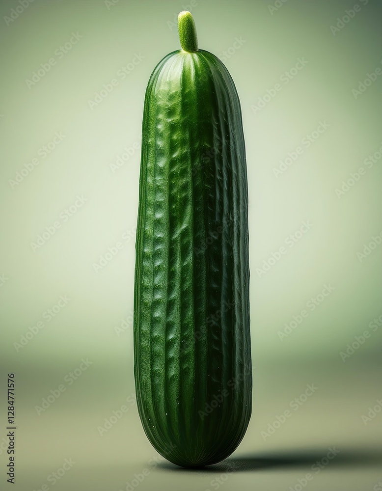 Poster Minimalist Line Art Featuring a Realistic Depiction of a Fresh Cucumber Illuminated With Soft Light