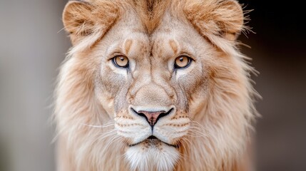 Fototapeta premium Majestic lion portrait, zoo enclosure, intense gaze, wildlife photography