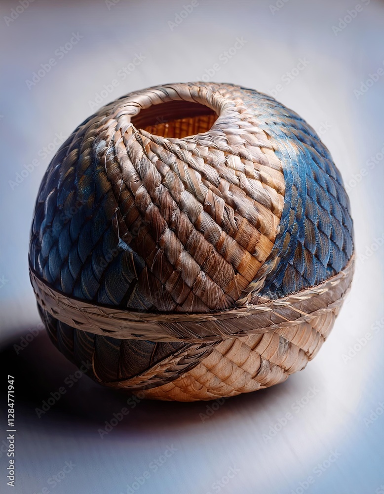 Poster Digital Textures Enhance the Organic Charm of a Handcrafted Woven Orb Displayed on a Soft Surface