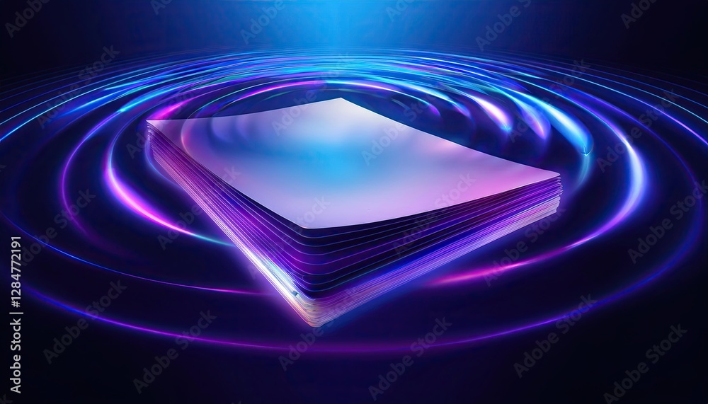 Fototapete floating page interacts with sound ripples in an ethereal display of light and motion