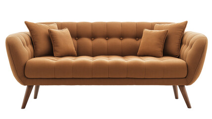 Fototapeta premium Modern Tufted Beige Sofa | Elegant Upholstered Couch, Contemporary Living Room Furniture
