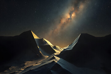 Sunlit Peaks Meet Milky Way on Dark Ridge