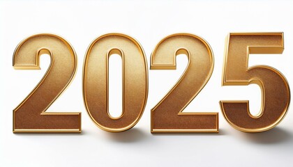 Shiny Golden 2025 isolated on White Background: New Year Festivities