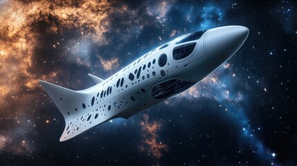 Obraz premium Futuristic Spaceship Soaring Through Nebula