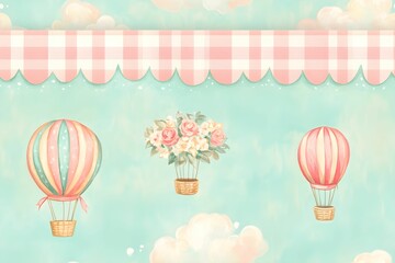 Naklejka premium Seamless watercolor hot air balloons border