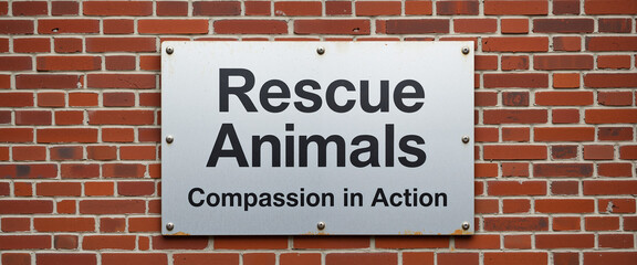 Obraz premium Rescue Animals Sign Promoting Compassion in Action Against a Brick Wall Background